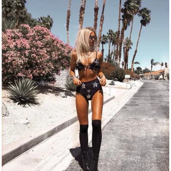 HER PONY Phoenix Bloomer Size 16 US 12 Black Star Sequin Beaded NWT Festival - Picture 11 of 11